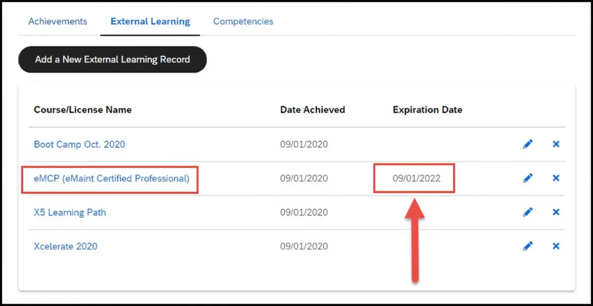 Screenshot of eMaint external learning page