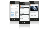 three mobile phones showing emaint cmms operating on a mobile device