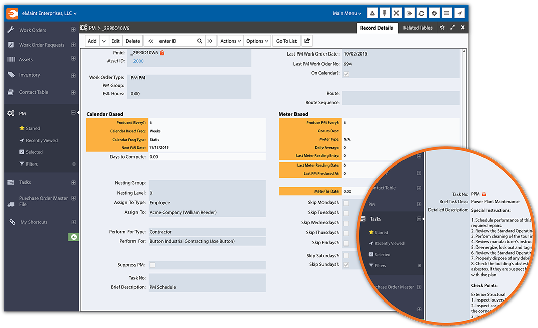 Preventive Maintenance Scheduling Software Screenshot