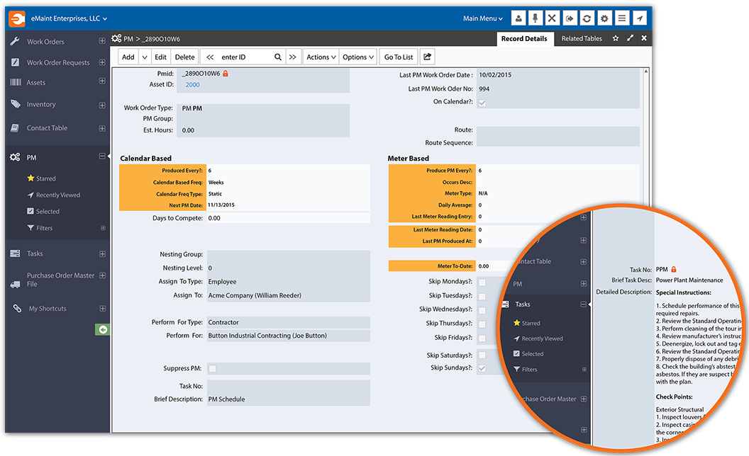 PM Task Generation Preventive Maintenance Scheduling Software Screenshot