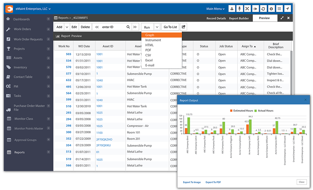 CMMS reports screenshot 