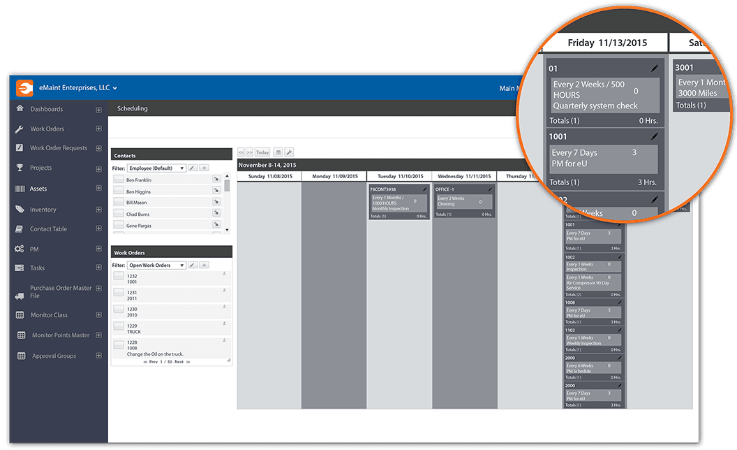 Scheduling Calendar Maintenance software incorporates a scheduling calendar.