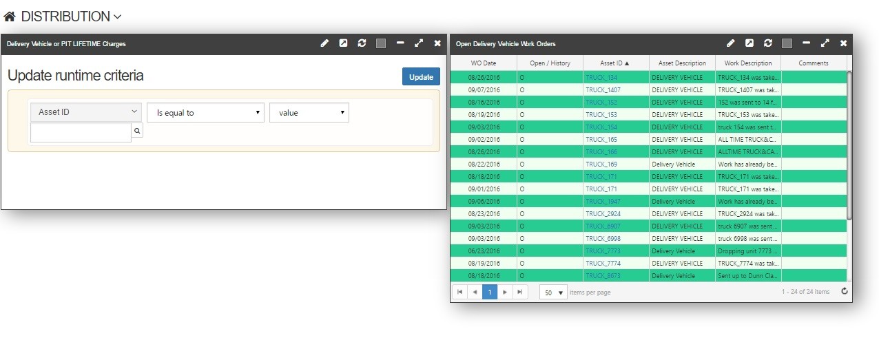 captura de pantalla de emaint cmms mostrando las órdenes de trabajo abiertas de los vehículos de la flota