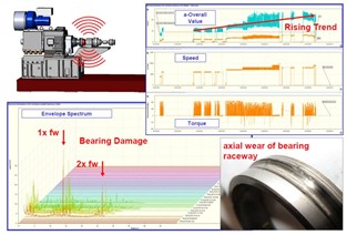 Figura 1. Amostra de dados de tendência de nível 1, velocidade, torque e espectro medidos pelo VibGuard 