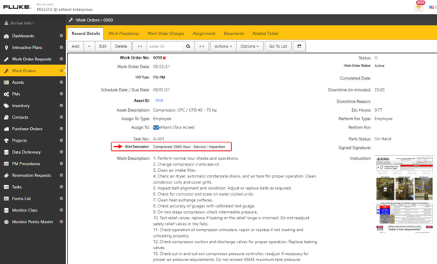 Uma ordem de trabalho é gerada automaticamente às 2.000 horas. 