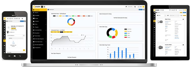 eMaint dashboard displayed on multiple devices