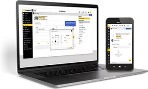 eMaint X5 screenshots on laptop and mobile device