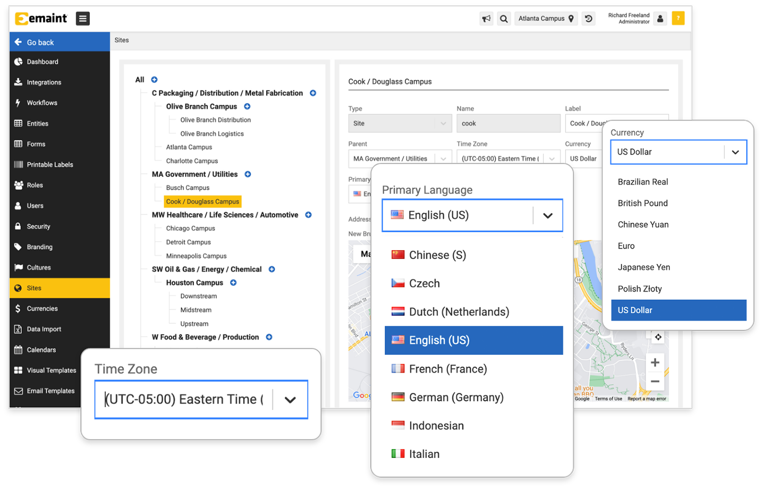 eMaint CMMS X5 localization screenshot