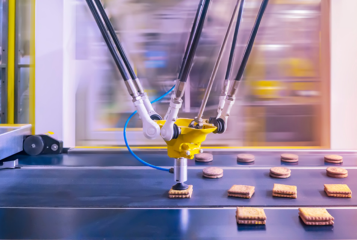 Food on conveyer belt in processing plant