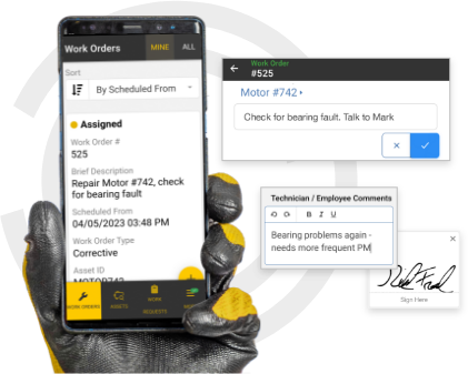 eMaint CMMS work orders screen on mobile device