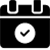 Black calendar with a checkmark icon