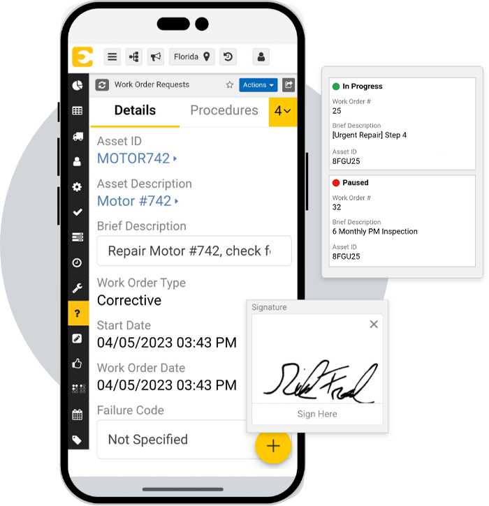 eMaint CMMS work order requests screens on mobile device