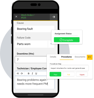 eMaint X5 Work Order screen on mobile device