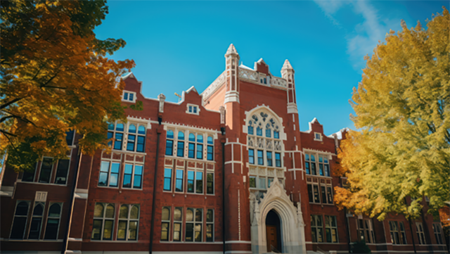 Two story school made of red bricks