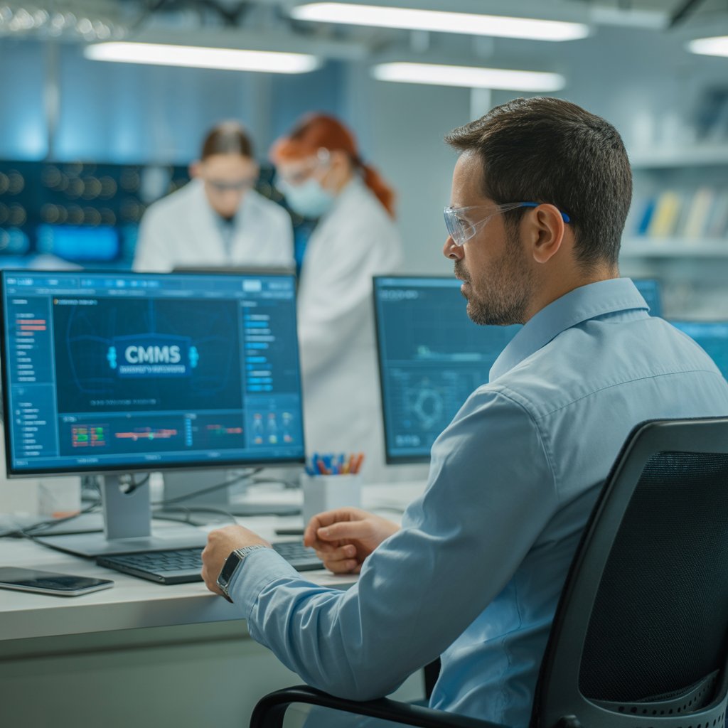image-of-a-maintenance-manager-researching-cmms-software Maintenance manager researching CMMS for his pharmaceutical company